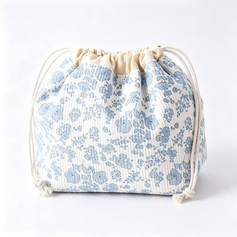 Blue Floral Drawstring Organizer Pouch