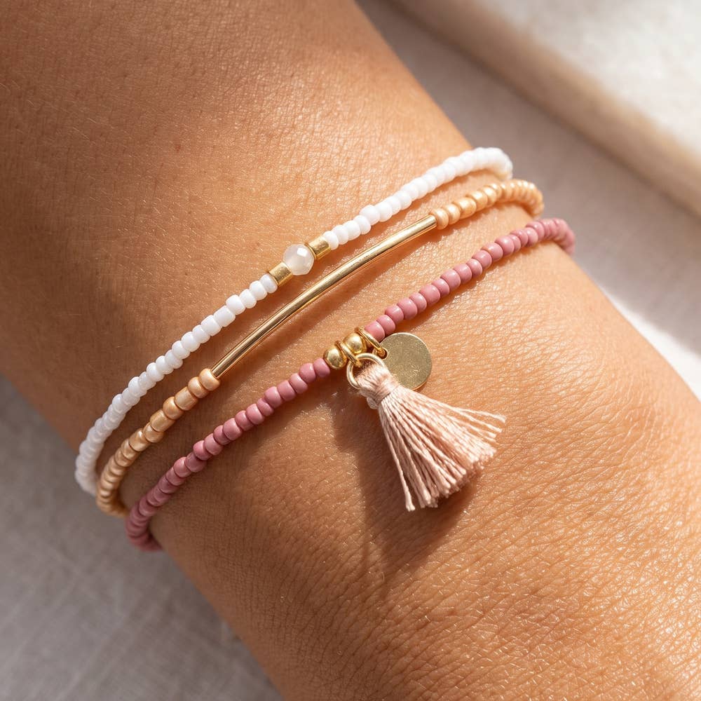 Dainty Seed Bead Stretch Bracelet Set