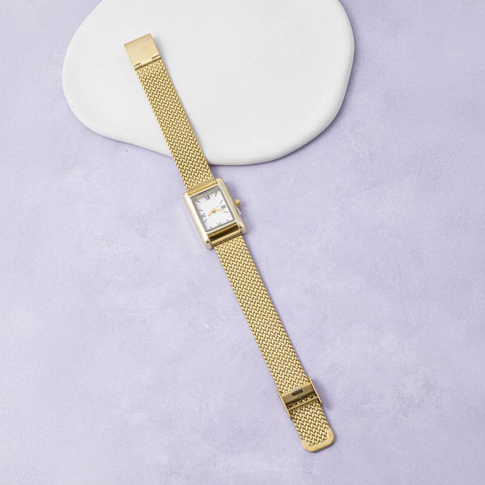 Square Case Mesh Band Watch