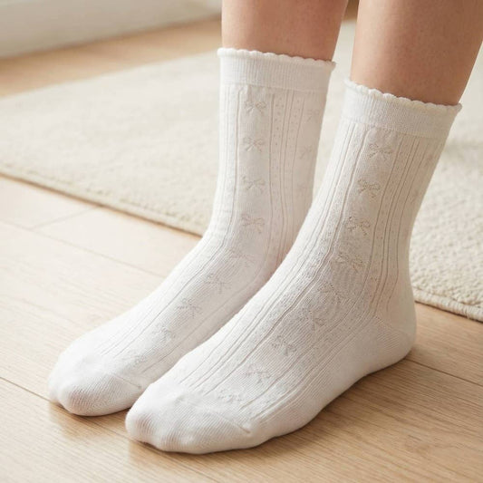 Bow Accent Socks | White