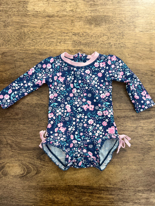 6-12m Ruffle Butts Blue Floral Swimsuit