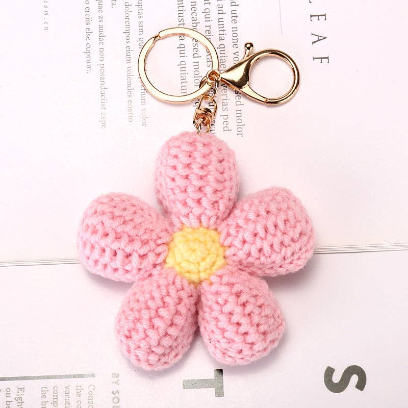 Woven Floral Keychain | Pink