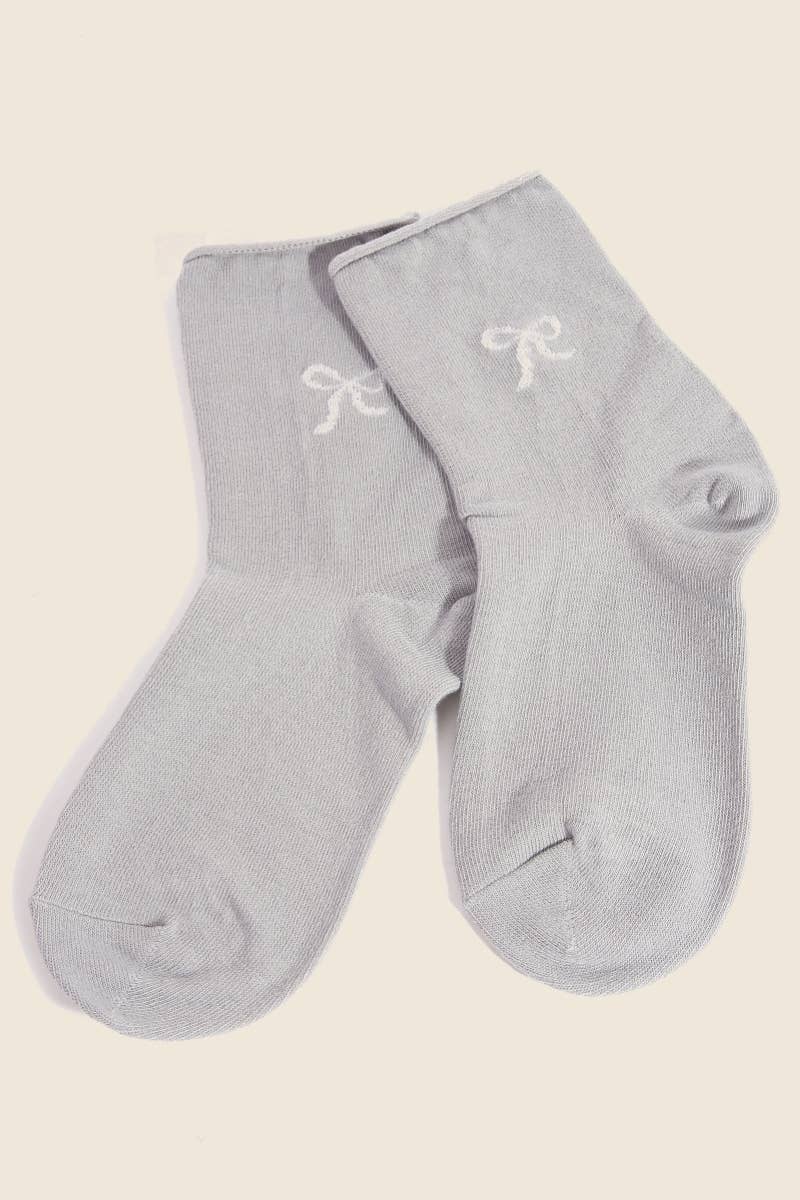 Sparkling Ribbon Bow Engraved Socks | Gray