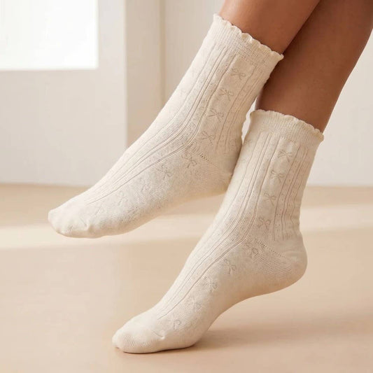 Bow Accents Socks | Beige